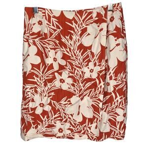 Vintage Pineapple Moon 100% Silk Floral Skirt Womens XS New Orange‎ Vacation